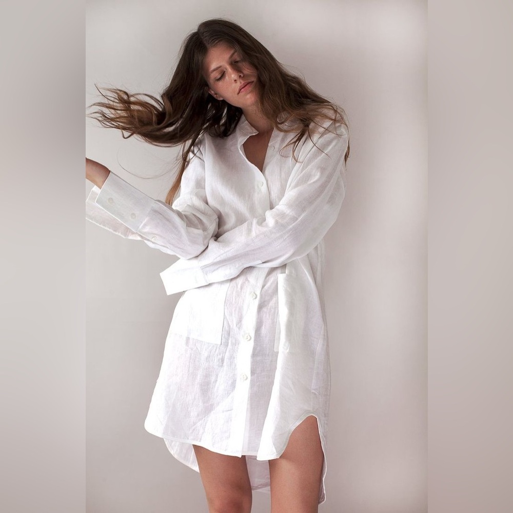 DEIJI STUDIOS LINEN SHIRT DRESS WHITE